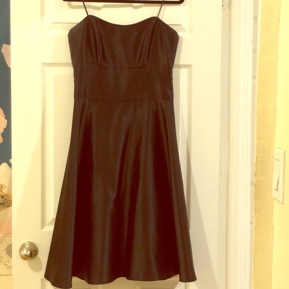 Strapless Black Satin Cocktail Dress
